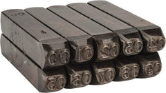 Made in USA - 10 Piece, 1/4" Character Steel Stamp Set - Double Digit Figures, Double Digits - Industrial Tool & Supply