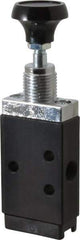 Parker - 0.20 CV Rate, 1/8" NPT Inlet Direct Air 2 Mechanical Spool Valve - 3 Way, 2 Position, Button Spring Return, 150 Max psi - Industrial Tool & Supply