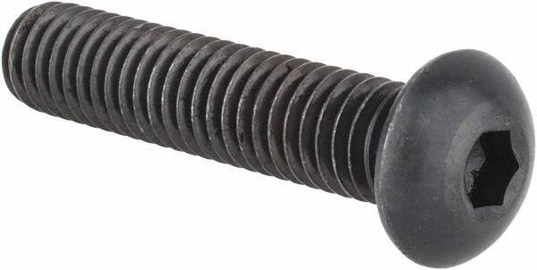 Made in USA - 3/8-16 UNC Hex Socket Drive, Button Screw - Alloy Steel, Black Oxide Finish, Fully Threaded, 1-3/4" Length Under Head - Industrial Tool & Supply