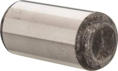 Made in USA - 1" Diam x 2" Pin Length Grade 8 Alloy Steel Standard Dowel Pin - Bright Finish, C 47-58 & C 60 (Surface) Hardness, 117,800 Lb (Single Shear), 235,600 Lb (Double Shear) Breaking Strength, 1 Beveled & 1 Rounded End - Industrial Tool & Supply