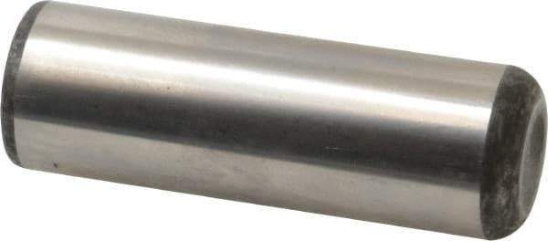 Made in USA - 1" Diam x 3" Pin Length Grade 8 Alloy Steel Standard Dowel Pin - Bright Finish, C 47-58 & C 60 (Surface) Hardness, 117,800 Lb (Single Shear), 235,600 Lb (Double Shear) Breaking Strength, 1 Beveled & 1 Rounded End - Industrial Tool & Supply