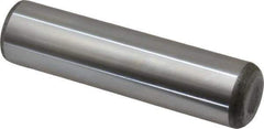 Made in USA - 1" Diam x 4" Pin Length Grade 8 Alloy Steel Standard Dowel Pin - Bright Finish, C 47-58 & C 60 (Surface) Hardness, 117,800 Lb (Single Shear), 235,600 Lb (Double Shear) Breaking Strength, 1 Beveled & 1 Rounded End - Industrial Tool & Supply