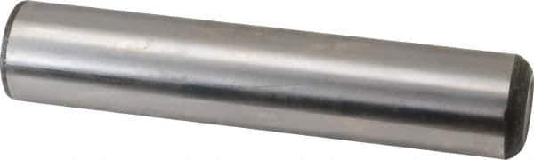 Made in USA - 1" Diam x 5" Pin Length Grade 8 Alloy Steel Standard Dowel Pin - Bright Finish, C 47-58 & C 60 (Surface) Hardness, 117,800 Lb (Single Shear), 235,600 Lb (Double Shear) Breaking Strength, 1 Beveled & 1 Rounded End - Industrial Tool & Supply