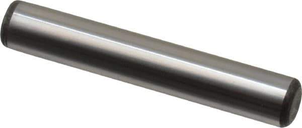 Made in USA - 3/8" Diam x 2-1/4" Pin Length Grade 8 Alloy Steel Standard Dowel Pin - Bright Finish, C 47-58 & C 60 (Surface) Hardness, 16,550 Lb (Single Shear), 33,100 Lb (Double Shear) Breaking Strength, 1 Beveled & 1 Rounded End - Industrial Tool & Supply