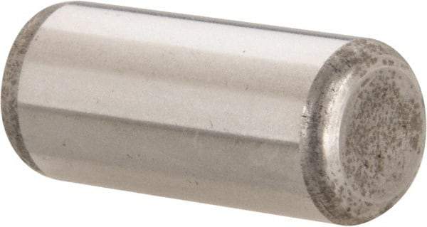 Made in USA - 7/16" Diam x 1" Pin Length Grade 8 Alloy Steel Standard Dowel Pin - Bright Finish, C 47-58 & C 60 (Surface) Hardness, 22,550 Lb (Single Shear), 45,100 Lb (Double Shear) Breaking Strength, 1 Beveled & 1 Rounded End - Industrial Tool & Supply