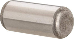 Made in USA - 7/16" Diam x 1" Pin Length Grade 8 Alloy Steel Standard Dowel Pin - Bright Finish, C 47-58 & C 60 (Surface) Hardness, 22,550 Lb (Single Shear), 45,100 Lb (Double Shear) Breaking Strength, 1 Beveled & 1 Rounded End - Industrial Tool & Supply