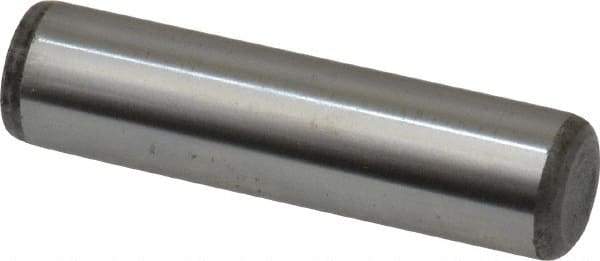 Made in USA - 7/16" Diam x 1-3/4" Pin Length Grade 8 Alloy Steel Standard Dowel Pin - Bright Finish, C 47-58 & C 60 (Surface) Hardness, 22,550 Lb (Single Shear), 45,100 Lb (Double Shear) Breaking Strength, 1 Beveled & 1 Rounded End - Industrial Tool & Supply