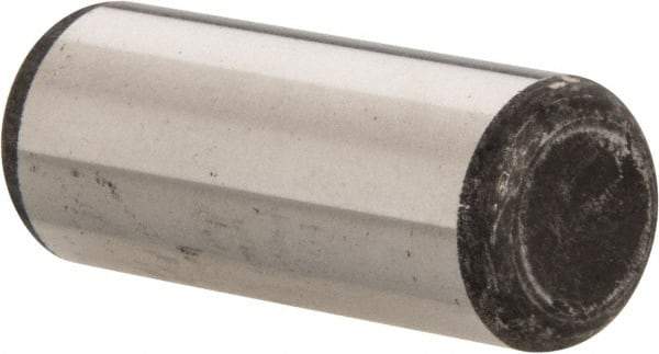 Made in USA - 1/2" Diam x 1-1/4" Pin Length Grade 8 Alloy Steel Standard Dowel Pin - Bright Finish, C 47-58 & C 60 (Surface) Hardness, 29,450 Lb (Single Shear), 58,900 Lb (Double Shear) Breaking Strength, 1 Beveled & 1 Rounded End - Industrial Tool & Supply