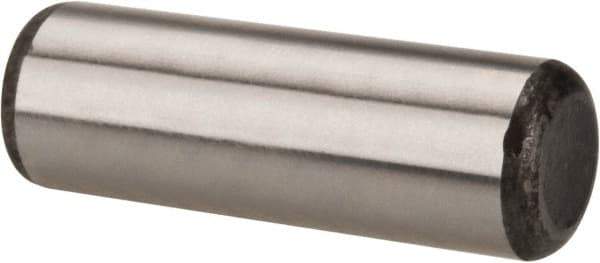 Made in USA - 1/2" Diam x 1-1/2" Pin Length Grade 8 Alloy Steel Standard Dowel Pin - Bright Finish, C 47-58 & C 60 (Surface) Hardness, 29,450 Lb (Single Shear), 58,900 Lb (Double Shear) Breaking Strength, 1 Beveled & 1 Rounded End - Industrial Tool & Supply