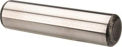 Made in USA - 1/2" Diam x 2" Pin Length Grade 8 Alloy Steel Standard Dowel Pin - Bright Finish, C 47-58 & C 60 (Surface) Hardness, 29,450 Lb (Single Shear), 58,900 Lb (Double Shear) Breaking Strength, 1 Beveled & 1 Rounded End - Industrial Tool & Supply