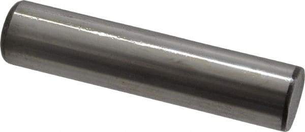 Made in USA - 1/2" Diam x 2-1/4" Pin Length Grade 8 Alloy Steel Standard Dowel Pin - Bright Finish, C 47-58 & C 60 (Surface) Hardness, 29,450 Lb (Single Shear), 58,900 Lb (Double Shear) Breaking Strength, 1 Beveled & 1 Rounded End - Industrial Tool & Supply