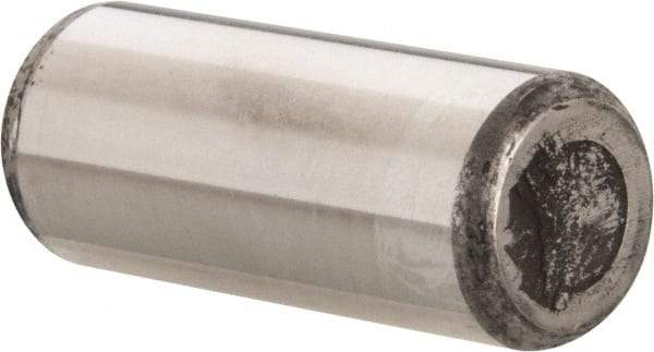 Made in USA - 5/8" Diam x 1-1/2" Pin Length Grade 8 Alloy Steel Standard Dowel Pin - Bright Finish, C 47-58 & C 60 (Surface) Hardness, 46,000 Lb (Single Shear), 92,000 Lb (Double Shear) Breaking Strength, 1 Beveled & 1 Rounded End - Industrial Tool & Supply