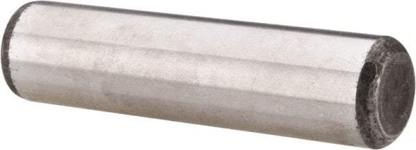 Made in USA - 5/8" Diam x 2-1/2" Pin Length Grade 8 Alloy Steel Standard Dowel Pin - Bright Finish, C 47-58 & C 60 (Surface) Hardness, 46,000 Lb (Single Shear), 92,000 Lb (Double Shear) Breaking Strength, 1 Beveled & 1 Rounded End - Industrial Tool & Supply