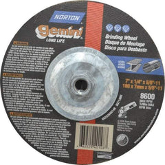 Norton - 7" Wheel Diam, 1/4" Wheel Thickness, Type 27 Depressed Center Wheel - Aluminum Oxide, 8,600 Max RPM, Compatible with Angle Grinder - Industrial Tool & Supply