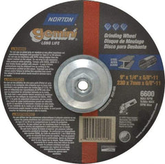 Norton - 9" Wheel Diam, 1/4" Wheel Thickness, Type 27 Depressed Center Wheel - Aluminum Oxide, 6,600 Max RPM, Compatible with Angle Grinder - Industrial Tool & Supply