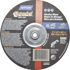 Norton - 9" Wheel Diam, 1/4" Wheel Thickness, Type 27 Depressed Center Wheel - Aluminum Oxide, 6,600 Max RPM, Compatible with Angle Grinder - Industrial Tool & Supply