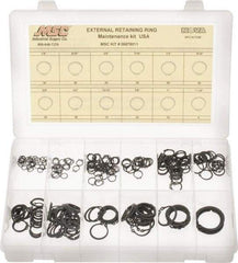 Made in USA - 300 Piece, 1/4 to 1-1/4", Steel, Snap External Retaining Ring Assortment - Includes Compartmented Case - Industrial Tool & Supply