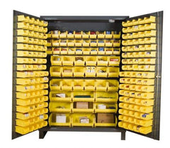 Durham - 227 Bin Storage Cabinet - Steel, 60" Wide x 24" Deep x 84" High, Gray - Industrial Tool & Supply