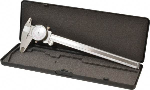 Value Collection - 0mm to 8" Range, 0.001" and 0.02 mm Graduation, 0.1" per Revolution, Dial Caliper - White Face, 1.97" Jaw Length - Industrial Tool & Supply