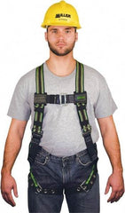 Miller - 400 Lb Capacity, Size Universal, Full Body Construction Safety Harness - Elastomer, Tongue Leg Strap, Mating Chest Strap, Green/Black - Industrial Tool & Supply