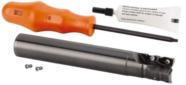 Kennametal - 1" Cut Diam, 27.99mm Max Depth of Cut, 1" Shank Diam, 139.34mm OAL, Indexable Square Shoulder Helical End Mill - GOMT 13T3.., JOMT 13T3.. Inserts, Cylindrical Shank, 0° Lead Angle, Through Coolant, Series KDMR - Industrial Tool & Supply