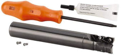 Kennametal - 1-1/4" Cut Diam, 35.99mm Max Depth of Cut, 1-1/4" Shank Diam, 148.79mm OAL, Indexable Square Shoulder Helical End Mill - GOMT 1604.., JOMT 1604.. Inserts, Cylindrical Shank, 0° Lead Angle, Through Coolant, Series KDMR - Industrial Tool & Supply