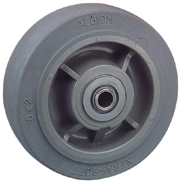 Albion - 8 Inch Diameter x 2 Inch Wide, Solid Rubber Caster Wheel - 675 Lb. Capacity, 2-3/16 Inch Hub Length, 1/2 Inch Axle Diameter, Roller Bearing - Industrial Tool & Supply