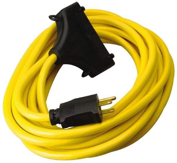 Southwire - 25', 12/3 Gauge/Conductors, Yellow Outdoor Extension Cord - 1 Receptacle, 15 Amps, 125 VAC, UL SJTW, NEMA 5-15P, 5-15R - Industrial Tool & Supply
