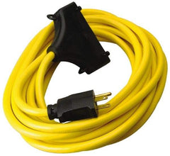 Southwire - 25', 12/3 Gauge/Conductors, Yellow Outdoor Extension Cord - 1 Receptacle, 15 Amps, 125 VAC, UL SJTW, NEMA 5-15P, 5-15R - Industrial Tool & Supply