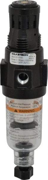 Wilkerson - 1/4" NPT Port Miniature 1 Piece Filter/Regulator FRL Unit - Polycarbonate Bowl, 18 SCFM, 150 Max psi, 6.21" High, Manual Drain - Industrial Tool & Supply