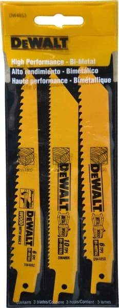 DeWALT - 3 Piece, Bi-Metal Reciprocating Saw Blade Set - Straight and Tapered Profile, 6 to 10 Teeth per Inch, Angled Tip - Industrial Tool & Supply