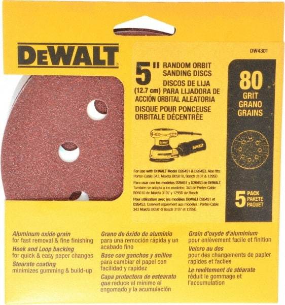 DeWALT - 80 Grit, Hook & Loop Disc - Medium Grade, Coated - Industrial Tool & Supply