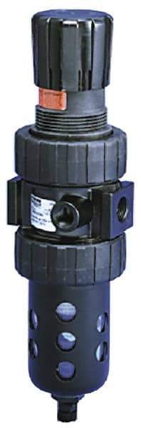 Parker - 1/4" NPT Port Intermediate 1 Piece Filter/Regulator FRL Unit - Metal Bowl, 46 SCFM, 250 Max psi, 10.38" High, Manual Drain - Industrial Tool & Supply