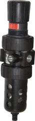 Parker - 3/8" NPT Port Intermediate 1 Piece Filter/Regulator FRL Unit - Polycarbonate Bowl, 55 SCFM, 150 Max psi, 10.38" High, Manual Drain - Industrial Tool & Supply