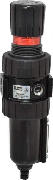 Parker - 1/2" NPT Port Intermediate 1 Piece Filter/Regulator FRL Unit - Metal Bowl, 61 SCFM, 250 Max psi, 10.38" High, Manual Drain - Industrial Tool & Supply