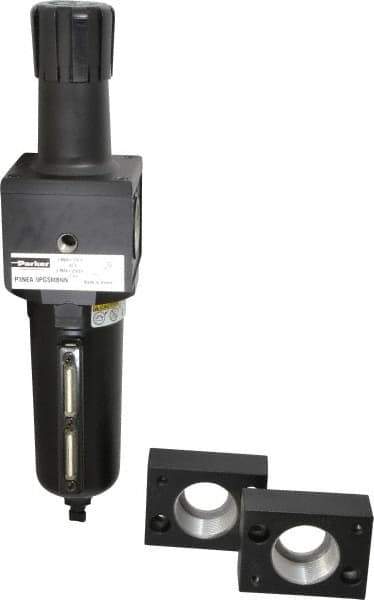 Parker - 1-1/2" NPT Port Heavy Duty 1 Piece Filter/Regulator FRL Unit - Metal Bowl, 250 SCFM, 250 Max psi, 15.95" High, Manual Drain - Industrial Tool & Supply