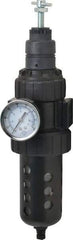 Parker - 1/2" NPT Port Standard 1 Piece Filter/Regulator FRL Unit - Polycarbonate Bowl, 90 SCFM, 150 Max psi, 11.76" High, Manual Drain - Industrial Tool & Supply
