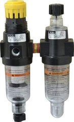 Parker - 1/4" NPT Port Miniature 2 Piece Filter/Regulator-Lubricator FRL Unit - Polycarbonate Bowl, 40 SCFM, 150 Max psi, 6.21" High, Manual Drain - Industrial Tool & Supply