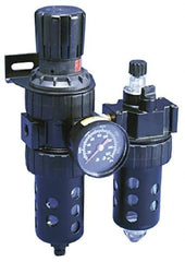 Parker - 1/2" NPT Port Standard 2 Piece Filter/Regulator-Lubricator FRL Unit - Polycarbonate Bowl, 90 SCFM, 150 Max psi, 11.76" High, Manual Drain - Industrial Tool & Supply