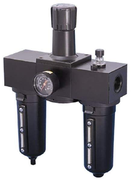 Parker - 1" NPT Port Heavy Duty 3 Piece Filter-Regulator-Lubricator FRL Unit - Metal Bowl, 250 SCFM, 250 Max psi, 15.95" High, Manual Drain - Industrial Tool & Supply