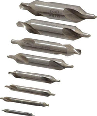 Keo - 8 Piece, #1 to 8, Plain Edge, High Speed Steel Combo Drill & Countersink Set - 60° Incl Angle - Industrial Tool & Supply