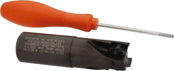 Kennametal - 1-1/4" Cut Diam, 18.03mm Max Depth of Cut, 1-1/4" Shank Diam, 115.06mm OAL, Indexable Square Shoulder End Mill - EC18.., EP18.. Inserts, Weldon Shank, 0° Lead Angle, Through Coolant - Industrial Tool & Supply