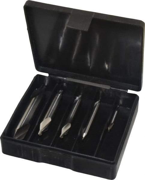 Interstate - 5 Piece, #1 to 5, Plain Edge, High Speed Steel Combo Drill & Countersink Set - 60° Incl Angle, Double End - Industrial Tool & Supply