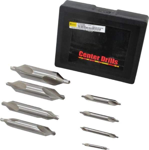 Interstate - 8 Piece, #1 to 8, Plain Edge, High Speed Steel Combo Drill & Countersink Set - 60° Incl Angle, Double End - Industrial Tool & Supply
