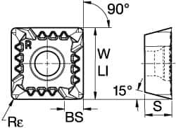 Kennametal - SDET434 GB2 Grade KC520M Carbide Milling Insert - TiAlN Finish, 3/16" Thick, 1/2" Inscribed Circle, 1.6mm Corner Radius - Industrial Tool & Supply