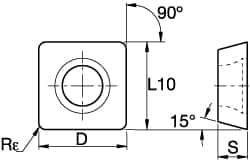 Kennametal - SDCW322 Grade KCPK30 Carbide Milling Insert - TiN/TiCN/Al2O3 Finish, 0.1252" Thick, 0.3752" Inscribed Circle, 0.8mm Corner Radius - Industrial Tool & Supply