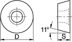 Kennametal - RPCW1204M0 Grade KC735M Carbide Milling Insert - TiN Finish, 3/16" Thick, 12mm Inscribed Circle - Industrial Tool & Supply