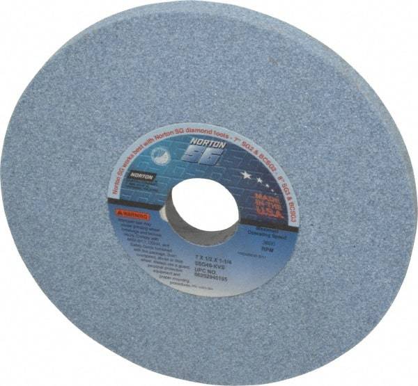 Norton - 7" Diam x 1-1/4" Hole x 1/2" Thick, K Hardness, 46 Grit Surface Grinding Wheel - Ceramic, Type 1, Coarse Grade, 3,600 Max RPM, Vitrified Bond, No Recess - Industrial Tool & Supply