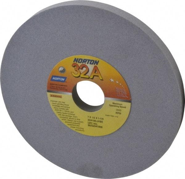 Norton - 7" Diam x 1-1/4" Hole x 1/2" Thick, J Hardness, 100 Grit Surface Grinding Wheel - Aluminum Oxide, Type 1, Fine Grade, 3,600 Max RPM, Vitrified Bond, No Recess - Industrial Tool & Supply