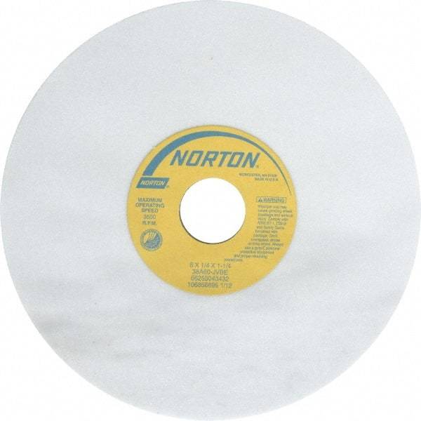 Norton - 8" Diam x 1-1/4" Hole x 1/4" Thick, J Hardness, 60 Grit Surface Grinding Wheel - Aluminum Oxide, Type 1, Medium Grade, 3,600 Max RPM, Vitrified Bond, No Recess - Industrial Tool & Supply